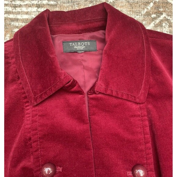 Talbots Velvet Petite Blazer Jacket Women’s 8P Red Wine Military Pea Coat Button - Picture 9 of 16